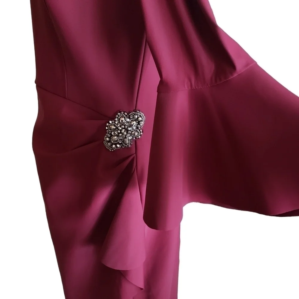 🌻ALEX EVENINGS Sheath Compression Cocktail Dress, Wine Red, Size 10 - Picture 5 of 7